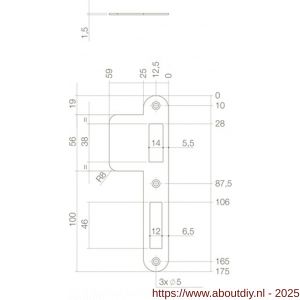 Intersteel 9509 sluitplaat 175x25/59x1,5 mm voor dag- en nacht schoot afgerond met lange lip RVS DIN rechts - A26006920 - afbeelding 2