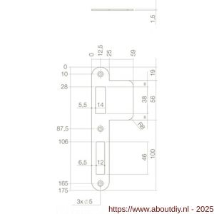 Intersteel 9509 sluitplaat 175x25/59x1,5 mm voor dag- en nacht schoot afgerond met lange lip RVS DIN links - A26006921 - afbeelding 2