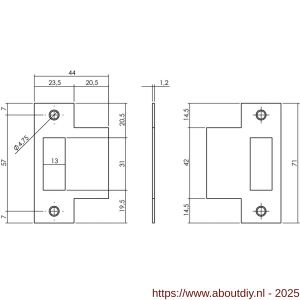 Intersteel 9509 sluitplaat voor loopslot voor woningbouwsloten rechthoekig met korte lip RVS - A26008903 - afbeelding 2