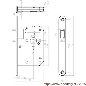 Intersteel Essentials 9542 woningbouw loopslot voorplaat afgerond RVS 20x174 mm doorn 50 mm met sluitplaat - A26007080 - afbeelding 2