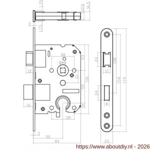 Intersteel Essentials 9542 woningbouw cilinder dag- en nachtslot 55 mm voorplaat afgerond RVS 20x174 mm doorn 50 mm met sluitplaat - A26007082 - afbeelding 2