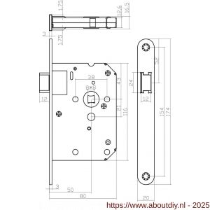 Intersteel 9544 woningbouw loopslot voorplaat afgerond wit gelakt 20x174 mm doorn 50 mm met sluitplaat Industrieverpakking - A26008912 - afbeelding 2