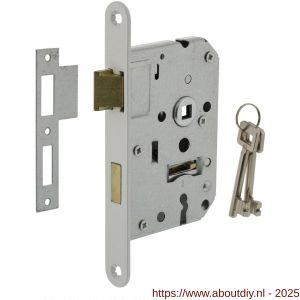 Intersteel 9544 woningbouw klavier dag- en nachtslot 55 mm voorplaat afgerond wit gelakt 20x174 mm doorn 50 mm met sluitplaat en 2 sleutels industrieverpakking - A26008913 - afbeelding 1