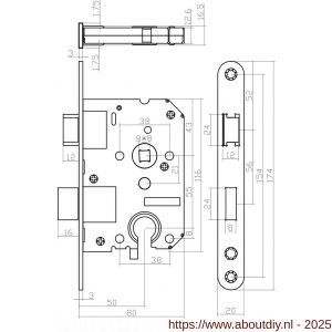 Intersteel 9544 woningbouw cilinder dag- en nachtslot 55 mm voorplaat afgerond wit gelakt 20x174 mm doorn 50 mm met sluitplaat industrieverpakking - A26008914 - afbeelding 2