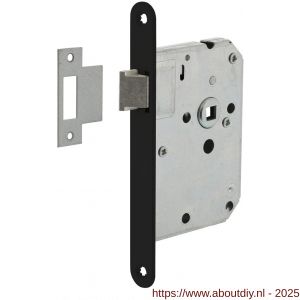 Intersteel Living 9547 woningbouw loopslot voorplaat afgerond zwart gelakt 20x174 mm doorn 50 mm met sluitplaat - A26008916 - afbeelding 1