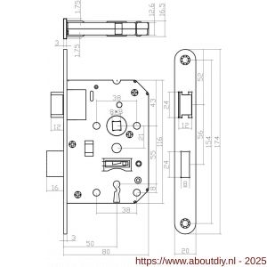 Intersteel Living 9547 woningbouw klavier dag- en nachtslot 55 mm voorplaat afgerond zwart gelakt 20x174 mm doorn 50 mm met sluitplaat en 2 sleutels - A26008917 - afbeelding 2