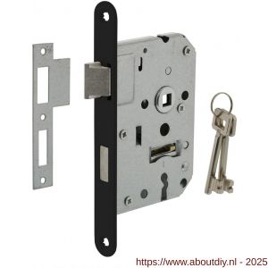 Intersteel Living 9547 woningbouw klavier dag- en nachtslot 55 mm voorplaat afgerond zwart gelakt 20x174 mm doorn 50 mm met sluitplaat en 2 sleutels - A26008917 - afbeelding 1