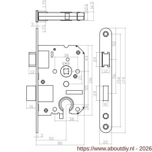 Intersteel Living 9547 woningbouw cilinder dag- en nachtslot 55 mm voorplaat afgerond zwart gelakt 20x174 mm doorn 50 mm met sluitplaat - A26008918 - afbeelding 2