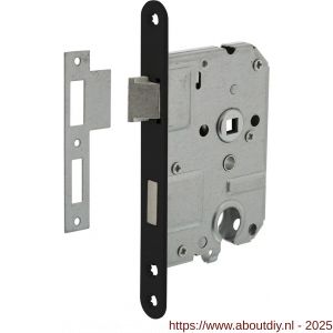 Intersteel Living 9547 woningbouw cilinder dag- en nachtslot 55 mm voorplaat afgerond zwart gelakt 20x174 mm doorn 50 mm met sluitplaat - A26008918 - afbeelding 1