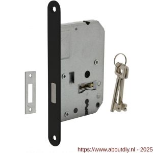 Intersteel Living 9548 woningbouw klavier kastslot 55 mm voorplaat afgerond zwart gelakt 20x175 doorn 50 mm met sluitplaat en 2 sleutels - A26008920 - afbeelding 1