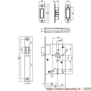 Intersteel 9571 woningbouw magneet klavier dag- en nachtslot 55 mm voorplaat afgerond RVS 20x174 mm doorn 50 mm met sluitplaat-kom en 2 sleutels industrieverpakking - A26008932 - afbeelding 2