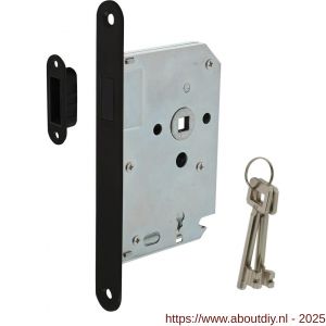 Intersteel Essentials 9572 woningbouw magneet klavier dag- en nachtslot 55 mm voorplaat afgerond zwart 20x174 mm doorn 50 mm met sluitplaat-kom en 2 sleutels - A26008936 - afbeelding 1