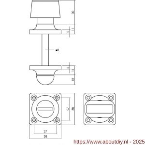 Intersteel 3183 WC-sluiting Basic 38x38x5 mm met stift 8x8 mm nikkel - A26008985 - afbeelding 2
