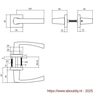 Intersteel 0057 deurkruk Moora met rozet verdekt 50x50x10 mm met nokken zwart - A26010524 - afbeelding 2