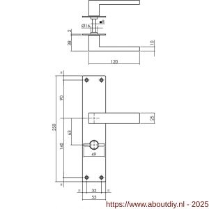 Intersteel 0571 deurkruk Amsterdam met schild rechthoekig 250x55x2 mm WC 63/8 mm structuur zwart - A26007103 - afbeelding 2