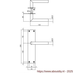 Intersteel 0583 deurkruk Jura met schild rechthoekig 250x55x2 mm blind structuur zwart - A26007106 - afbeelding 2