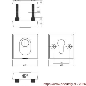 Intersteel 3750 SKG3 veiligheidsrozetten vierkant 60x60x15 mm profielcilindergat met kerntrekbeveiliging zwart - A26010536 - afbeelding 2
