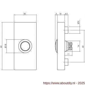 Intersteel 3990 beldrukker rechthoekig verdekt 65x30x10 mm RVS zwart - A26009301 - afbeelding 2