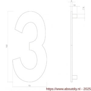 Intersteel 4020 huisnummer 3 150 mm RVS structuur zwart - A26009006 - afbeelding 2