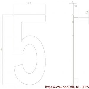 Intersteel 4020 huisnummer 5 150 mm RVS structuur zwart - A26009008 - afbeelding 2