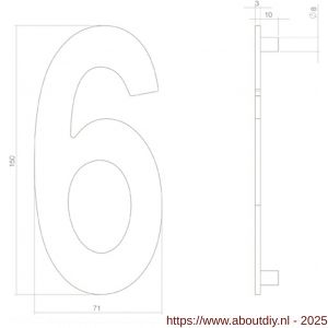 Intersteel 4020 huisnummer 6 150 mm RVS structuur zwart - A26009009 - afbeelding 2