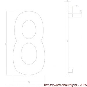 Intersteel 4020 huisnummer 8 150 mm RVS structuur zwart - A26009011 - afbeelding 2
