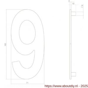 Intersteel 4020 huisnummer 9 150 mm RVS structuur zwart - A26009012 - afbeelding 2