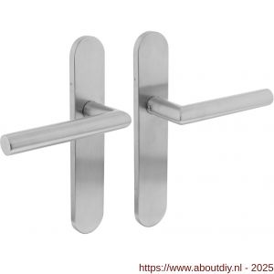Intersteel 1297 deurkruk Jura op schild verdekt ovaal 219x40 mm met nokken blind RVS - A26007153 - afbeelding 1