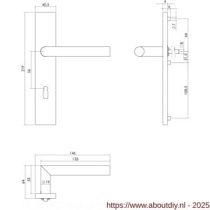 Intersteel 1407 deurkruk Jura op schild verdekt rechthoekig 219x40 mm met nokken sleutelgat 56 mm RVS - A26009033 - afbeelding 2