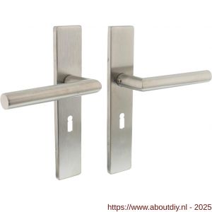 Intersteel 1407 deurkruk Jura op schild verdekt rechthoekig 219x40 mm met nokken sleutelgat 56 mm RVS - A26009033 - afbeelding 1