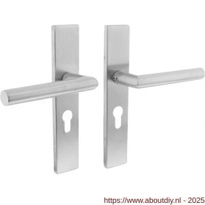 Intersteel 1407 deurkruk Jura op schild verdekt rechthoekig 219x40 mm met nokken profielcilindergat 55 mm RVS - A26009034 - afbeelding 1