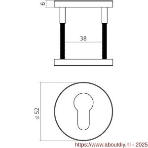 Intersteel Essentials 1020 cilinderrozetten verdekt diameter 52x6 mm PVD brons - A26010982 - afbeelding 2