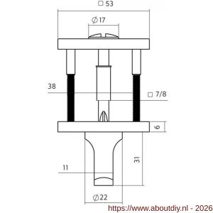 Intersteel Essentials 1030 WC-sluiting verdekt 53x53x6 mm met stift 6-8 mm PVD brons - A26011002 - afbeelding 2