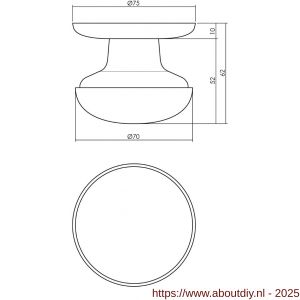 Intersteel Living 3930 voordeurknop zwaar diameter 80/75 mm messing ongelakt - A26007415 - afbeelding 2