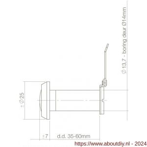 Intersteel Living 4055 deurspion 180 graden messing deurdikte 35-60 mm diameter 14 mm - A26006694 - afbeelding 2