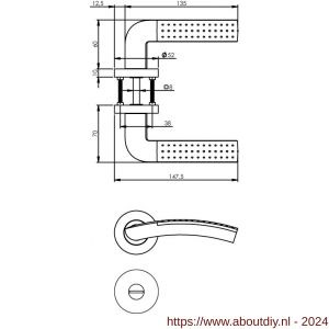 Intersteel Living 1688 deurkruk Sharon op rond rozet 7 mm nokken met WC 8 mm chroom-nikkel mat - A26004901 - afbeelding 2