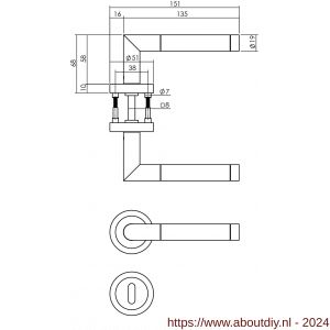 Intersteel Living 1710 deurkruk Hoek 90 graden met rozet en sleutelplaatje chroom-mat nikkel ATP - A26008009 - afbeelding 2