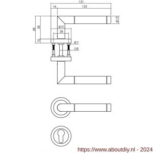 Intersteel Living 1710 deurkruk Hoek 90 graden met rozet en PC plaatje chroom-mat nikkel ATP - A26008010 - afbeelding 2