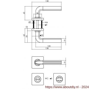 Intersteel Living 1718 deurkruk Amber op vierkante rozet 7 mm nokken met WC 8 mm chroom-nikkel mat - A26004997 - afbeelding 2