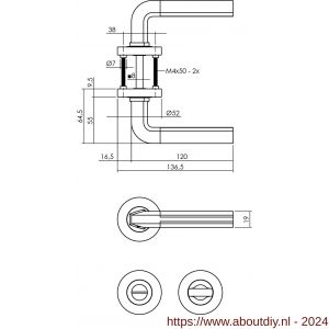 Intersteel Living 1719 deurkruk Bas op rond rozet 7 mm nokken met WC chroom-nikkel mat - A26008017 - afbeelding 2