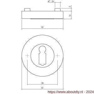 Intersteel Living 3476 sleutelplaatje verdekt met nokken diameter 52x10 mm zamak chroom-nikkel mat - A26007598 - afbeelding 2