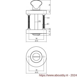 Intersteel Living 3476 WC-sluiting 8 mm verdekt met nokken diameter 52x10 mm zamak chroom-nikkel mat - A26007626 - afbeelding 2