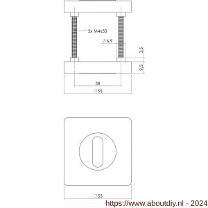 Intersteel Living 3479 sleutelplaatje verdekt met nokken vierkant 53x53x10 mm sl.gat ovaal zamak chroom-nikkel mat - A26005019 - afbeelding 2