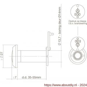 Intersteel Living 4055 deurspion 200 graden chroom deurdikte 35-55 mm 60 minuten brandwerend diameter 14 mm - A26006714 - afbeelding 2