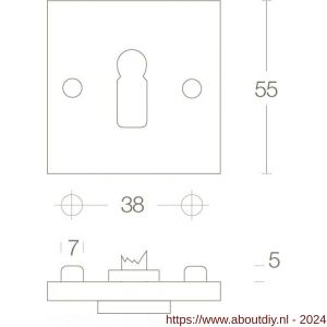 Intersteel Living 3184 sleutelplaatje met nokken vierkant 55x55x8 mm messing chroom mat - A26007601 - afbeelding 2