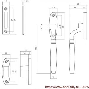 Intersteel Living 5614 raamsluiting Ton links met sluitplaat en sluithaak nikkel-ebbenhout - A26008092 - afbeelding 2