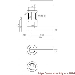 Intersteel Living 1705 deurkruk 1705 Ben op rond rozet 7 mm nokken met PC plaatje chroom-nikkel mat - A26008109 - afbeelding 2