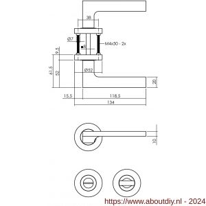 Intersteel Living 1705 deurkruk 1705 Ben op rond rozet 7 mm nokken met WC 8 mm chroom-nikkel mat - A26005149 - afbeelding 2