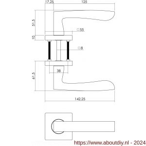 Intersteel Living 1714 deurkruk 1714 Dean op vierkant rozet 7 mm nokken met WC 8 mm chroom-nikkel mat - A26005161 - afbeelding 2