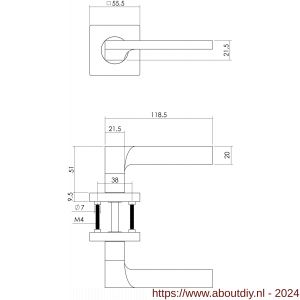 Intersteel Living 1715 deurkruk 1715 Ben op vierkant rozet 7 mm nokken met sleutelgat plaatje chroom-nikkel mat - A26005167 - afbeelding 2